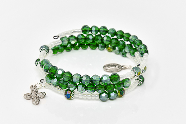 Green Crystal Memory Wire Rosary Bracelet.