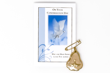 Confirmation Prayer Leaflet with a Brooch.