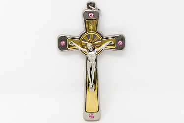 Crucifix Swarovski Pink Crystals.