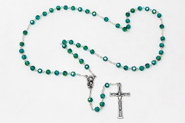 Mary & Baby Jesus Emerald Rosary Beads.