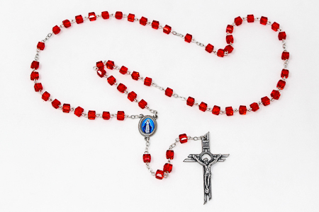 Red Square Miraculous Rosary Beads.